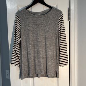 J. Crew Heather Gray Top with Striped 3/4 Sleeves